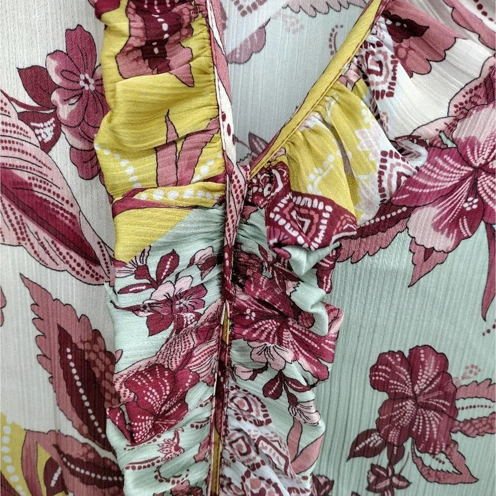 Alexis Floral Wiera Printed Ruffle Midi Dress in Berry Pink Paisley Size Large - Picture 10 of 12